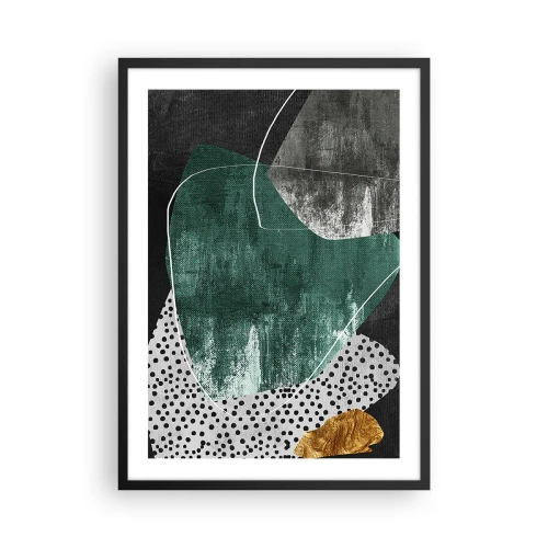 Poster in een zwarte lijst - Abstracte compositie in groen en goud - 50x70cm - Kleurrijke abstractie met bladgoud - Moderne wanddecoratie voor woonkamer en slaapkamer ARTTOR