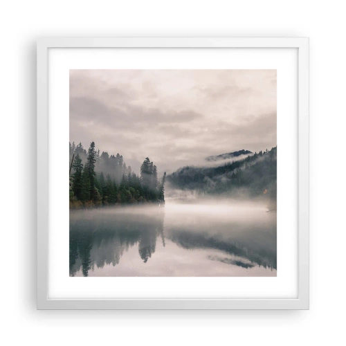 Poster in een witte lijst - In reflectie, in de mist - 40x40 cm