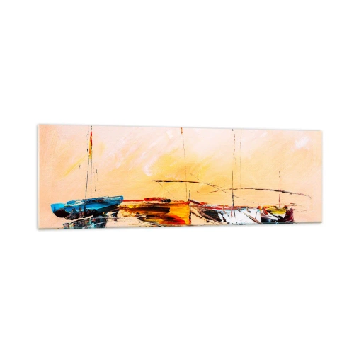 Schilderen op glas - Avond in de jachthaven - 160x50 cm
