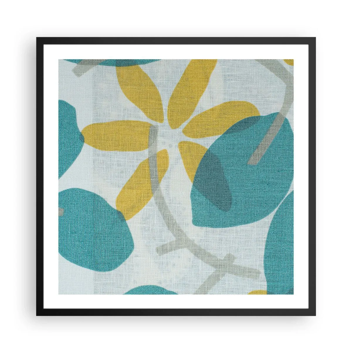 Poster in een zwarte lijst - Tussen de azuurblauwe bladeren - 60x60 cm