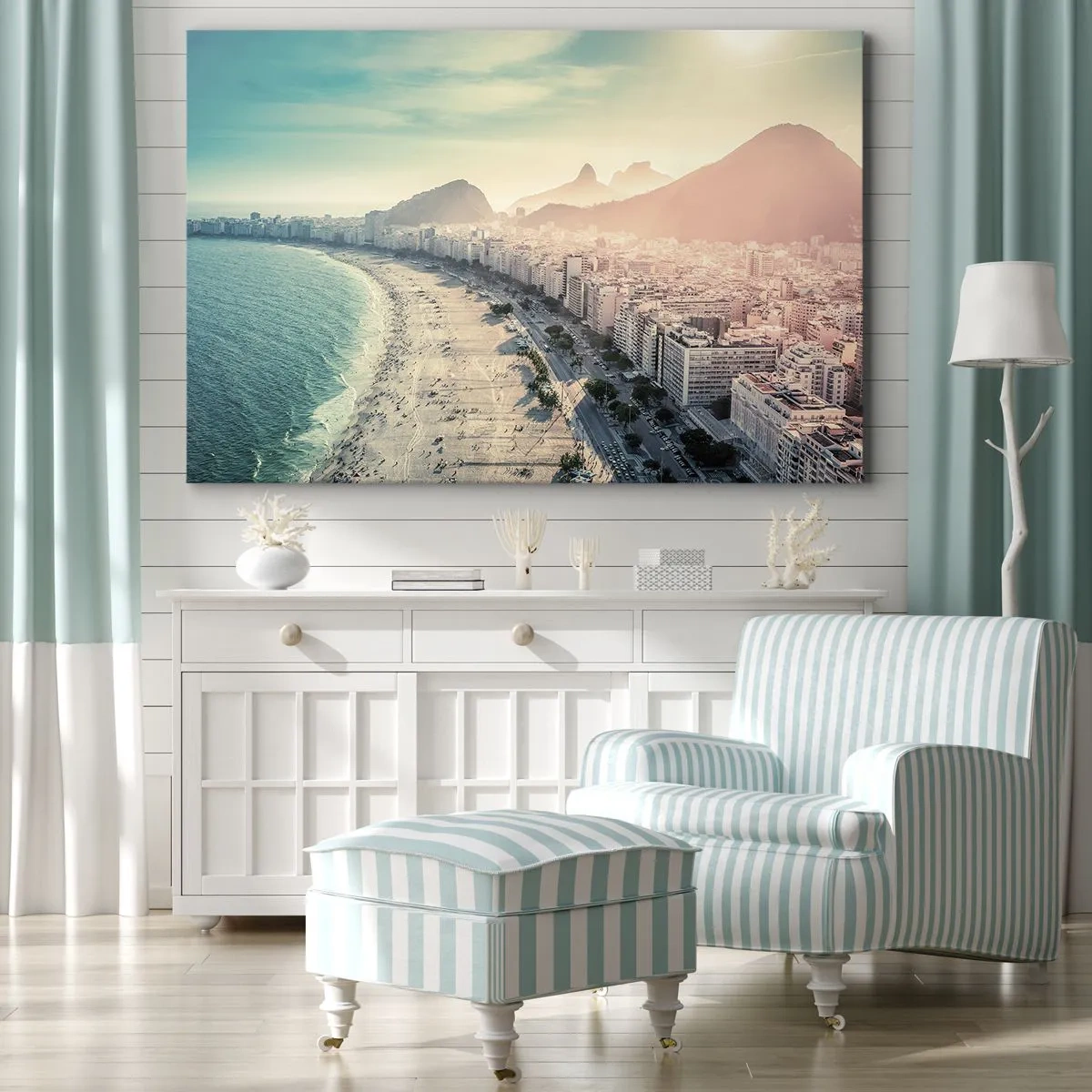Schilderen op canvas - Panorama van het Copacabana-strand met bergen op de achtergrond in Rio de Janeiro - 70x50cm - Eeuwige vakantie in Rio - Moderne wanddecoratie voor woonkamer en slaapkamer ARTTOR