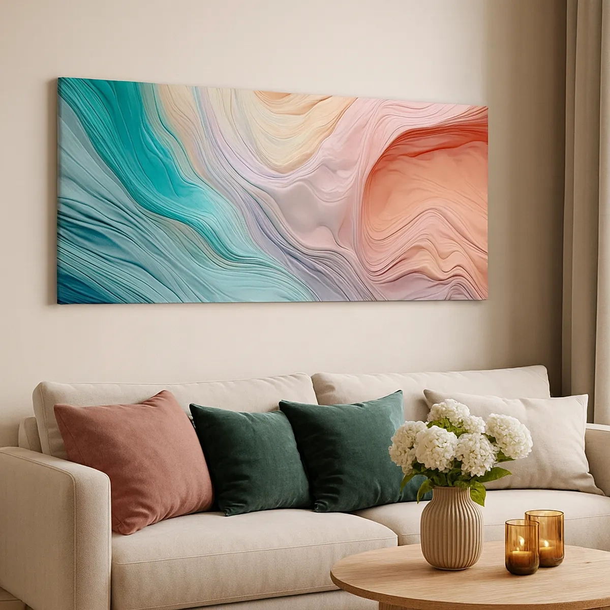 Schilderen op canvas - Regenboog golf - 30x30 cm