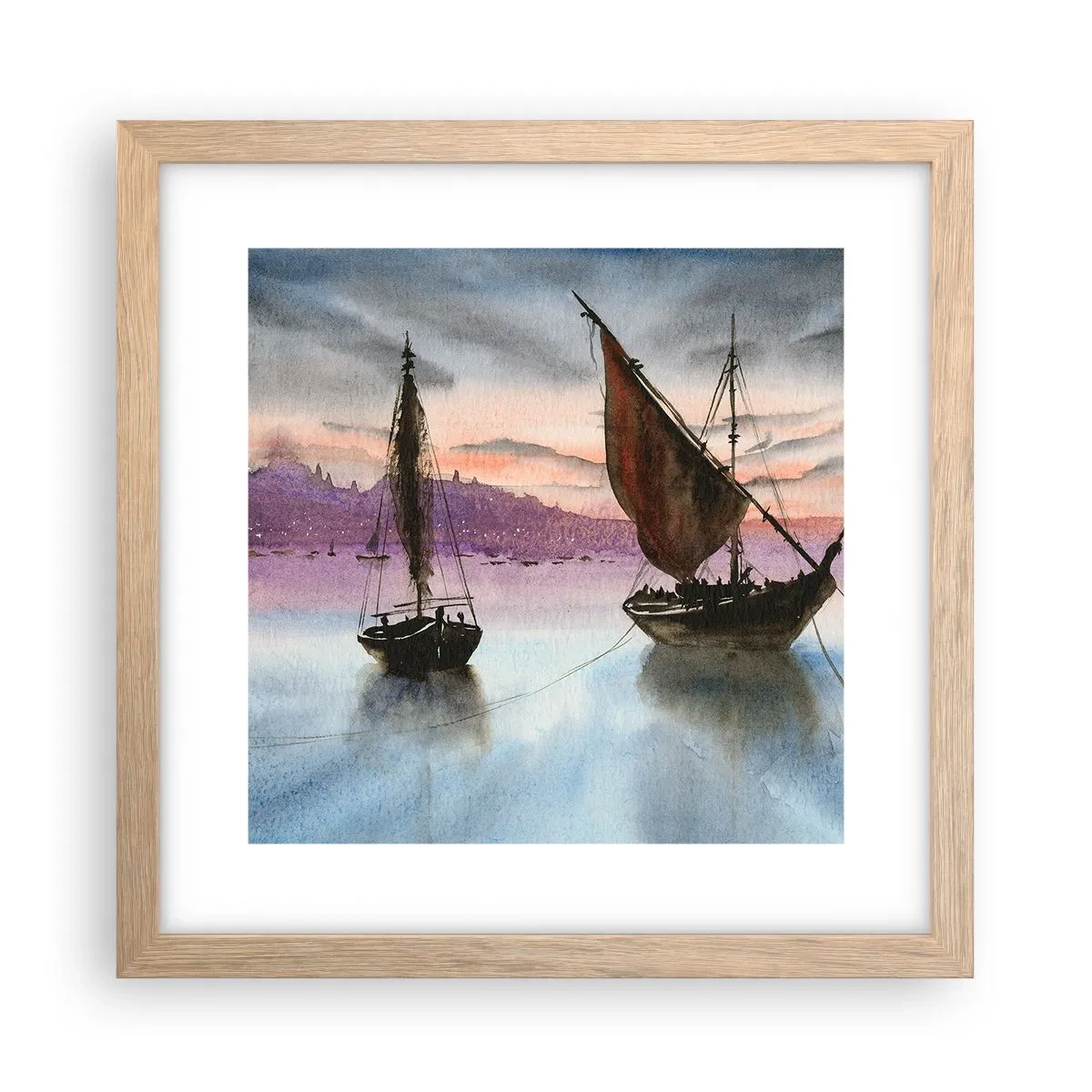 Een poster in een licht eiken lijst - Avond in de haven - 30x30 cm