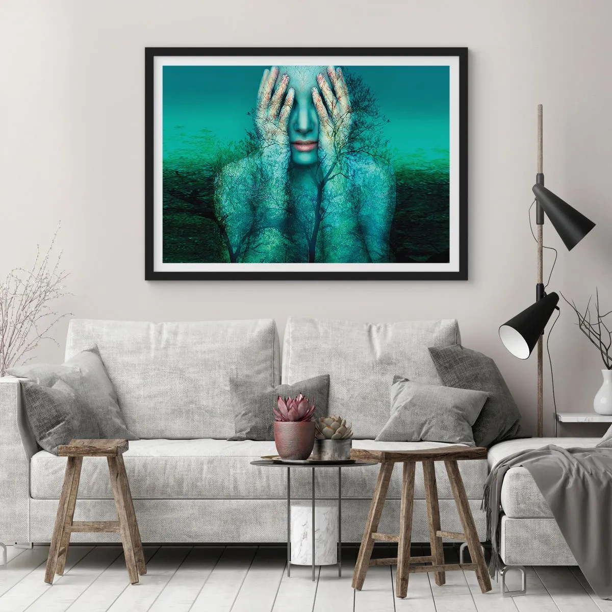 Poster in een zwarte lijst - Ondergedompeld in blauw - 91x61 cm