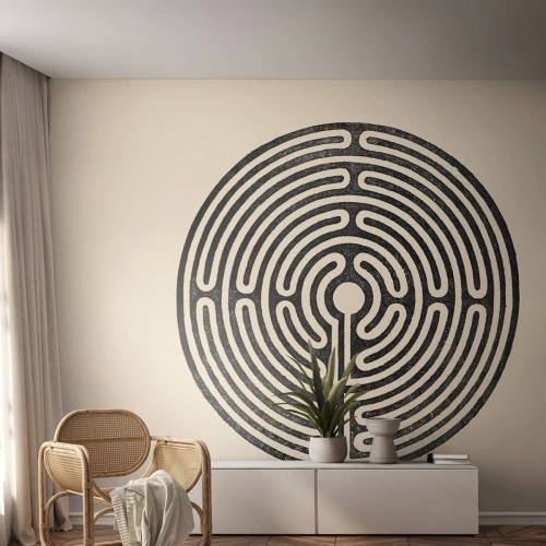Fotobehang Premium Sand - Mysterieuze orde - Doolhof, Minimalisme, Zwart en wit - 450x315 cm