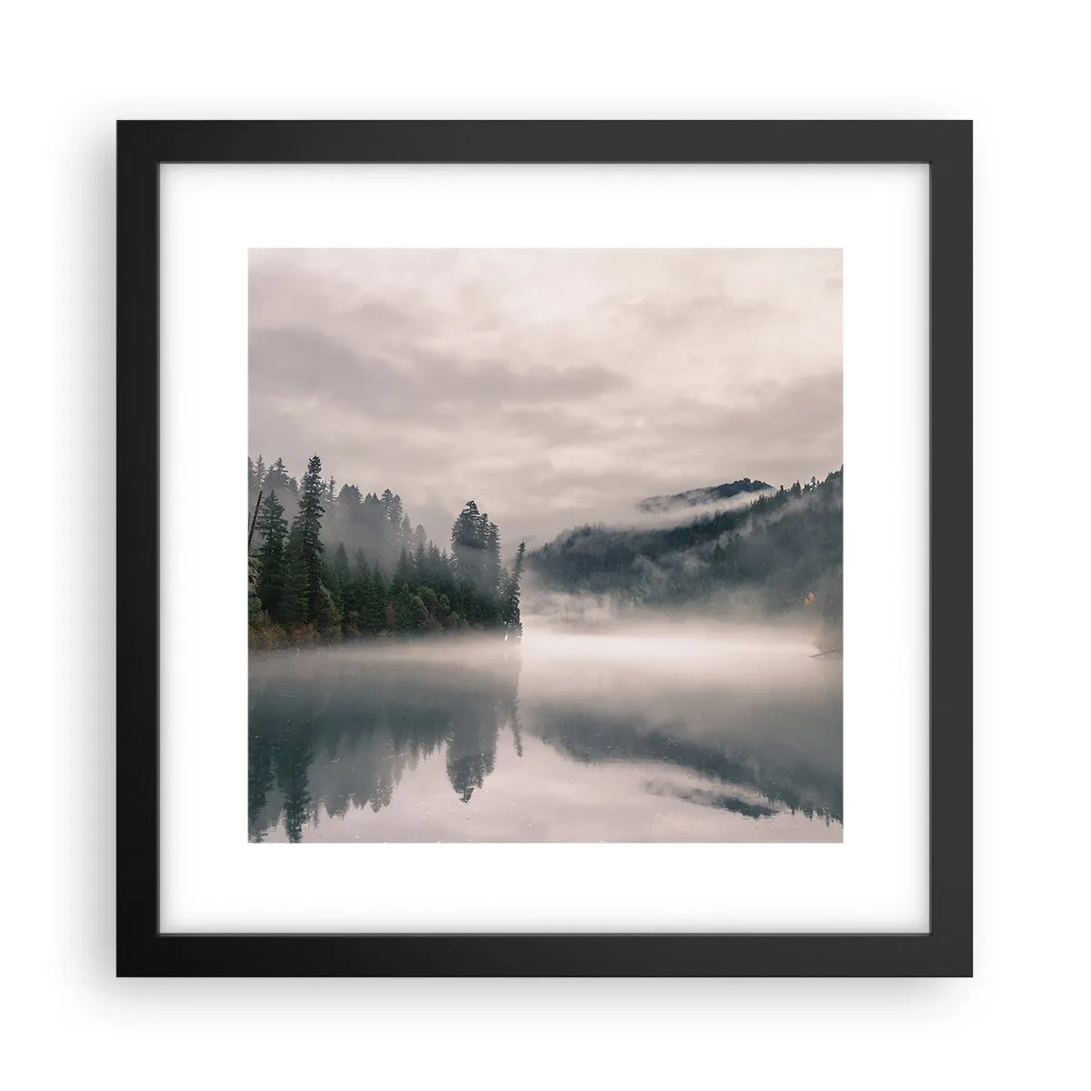 Poster in een zwarte lijst - In reflectie, in de mist - 30x30 cm