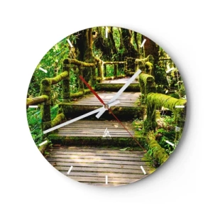 Wandklok - Klok - Een houten pad in een tropisch bos bedekt met mos - 30x30cm - Door de gang van groen - Moderne wanddecoratie voor woonkamer, keuken en slaapkamer ARTTOR