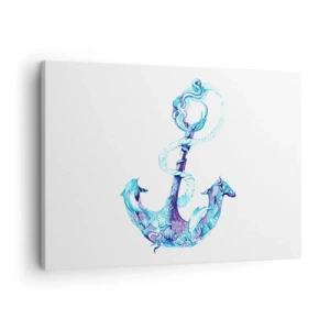 Schilderen op canvas - Abstract anker in blauwtinten met nautische details - 70x50cm - De vertrouweling van de geheimen van de zee - Moderne wanddecoratie voor woonkamer en slaapkamer ARTTOR