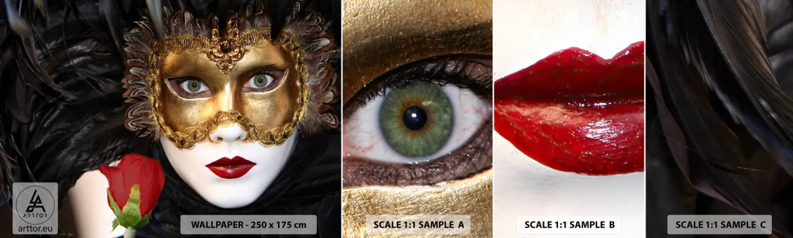 Fotobehang Staaltje Standard Eco - Het leven is een grote bal  - Kap, Roos, rode lippen - 100x30 cm