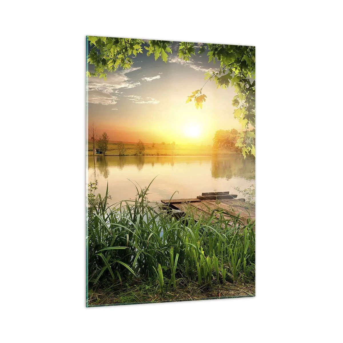 Schilderen op glas - Landschap in een groen kader - 50x70 cm