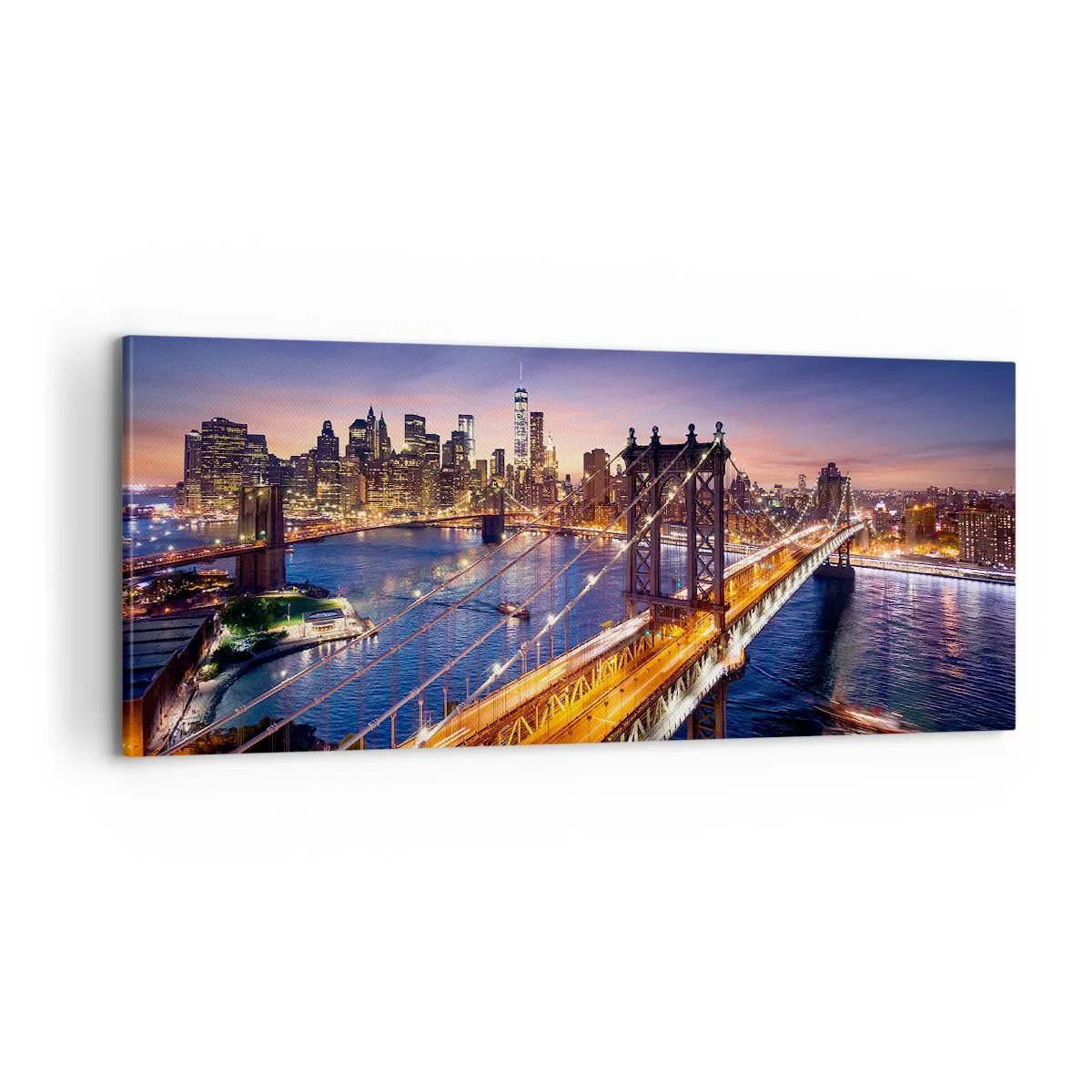 Schilderen op canvas - Een stralende brug naar het hart van de stad - 100x40 cm