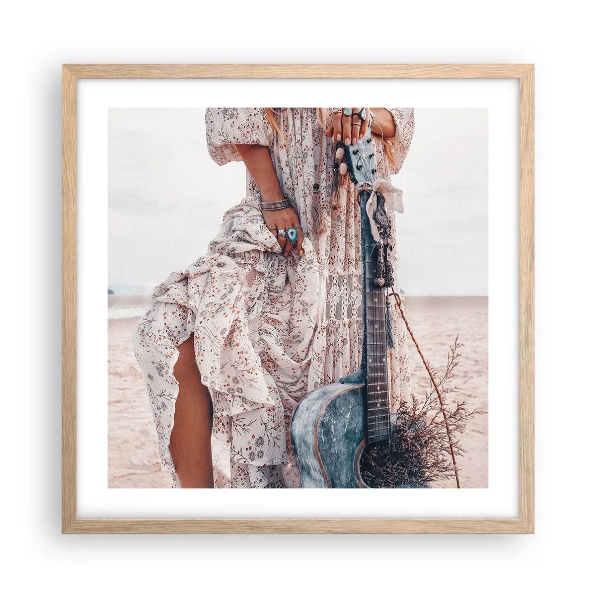 Een poster in een licht eiken lijst - Kinderen bloemen onderweg - 50x50 cm