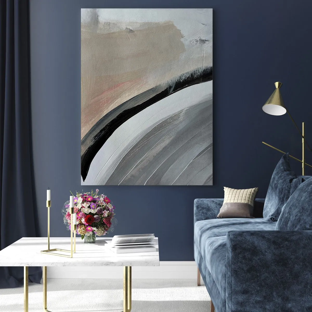 Schilderen op glas - Compositie: boog van zwart en grijs - 50x70 cm