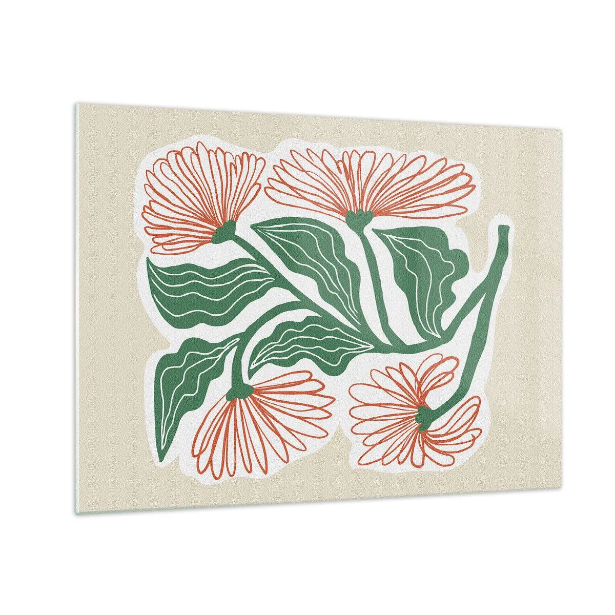 Schilderen op glas - Decoratieve bloemen in volksstijl op een lichte achtergrond - 70x50cm - Folk en modern - Moderne wanddecoratie voor woonkamer en slaapkamer ARTTOR