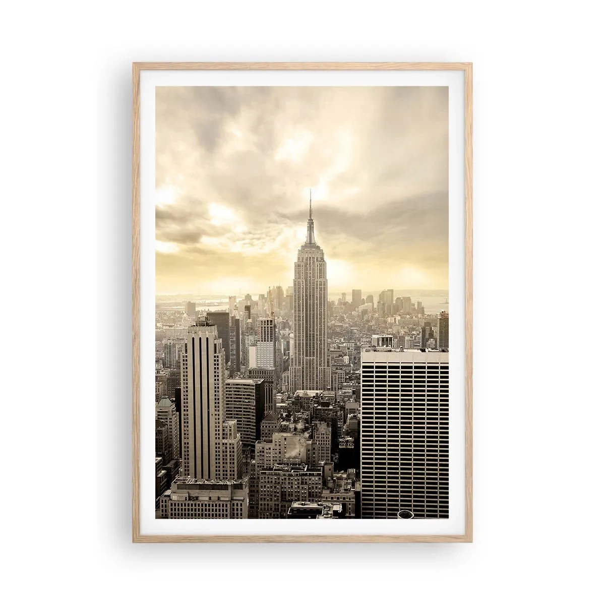 Een poster in een licht eiken lijst - New York geweven van grijs - 70x100 cm