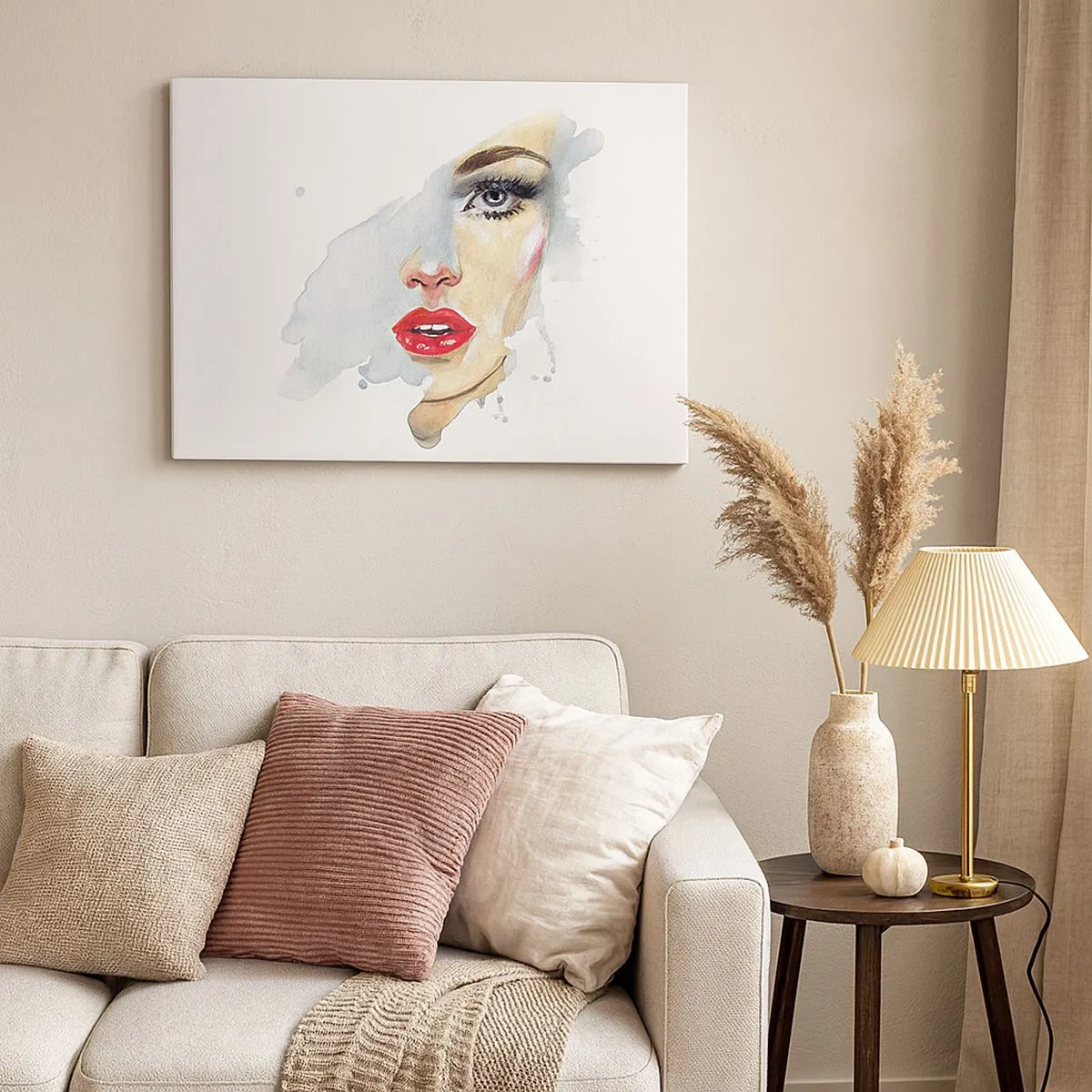 Schilderen op canvas - Een aquarelportret van een vrouw met een intense blik. - 70x50cm - Weerspiegeld in een druppel water - Moderne wanddecoratie voor woonkamer en slaapkamer ARTTOR