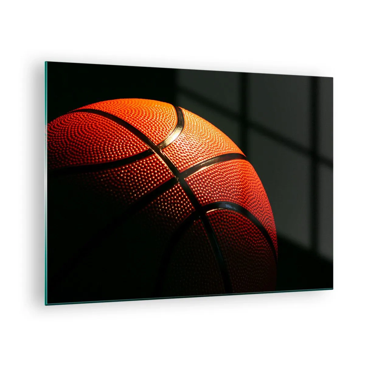 Schilderen op glas - Oranje basketbal op een donkere achtergrond - 70x50cm - Mooi als een planeet - Moderne wanddecoratie voor woonkamer en slaapkamer ARTTOR