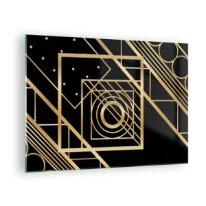 Schilderen op glas - Gouden geometrische patronen op een zwarte achtergrond - 70x50cm - Gouden geometrie - Moderne wanddecoratie voor woonkamer en slaapkamer ARTTOR