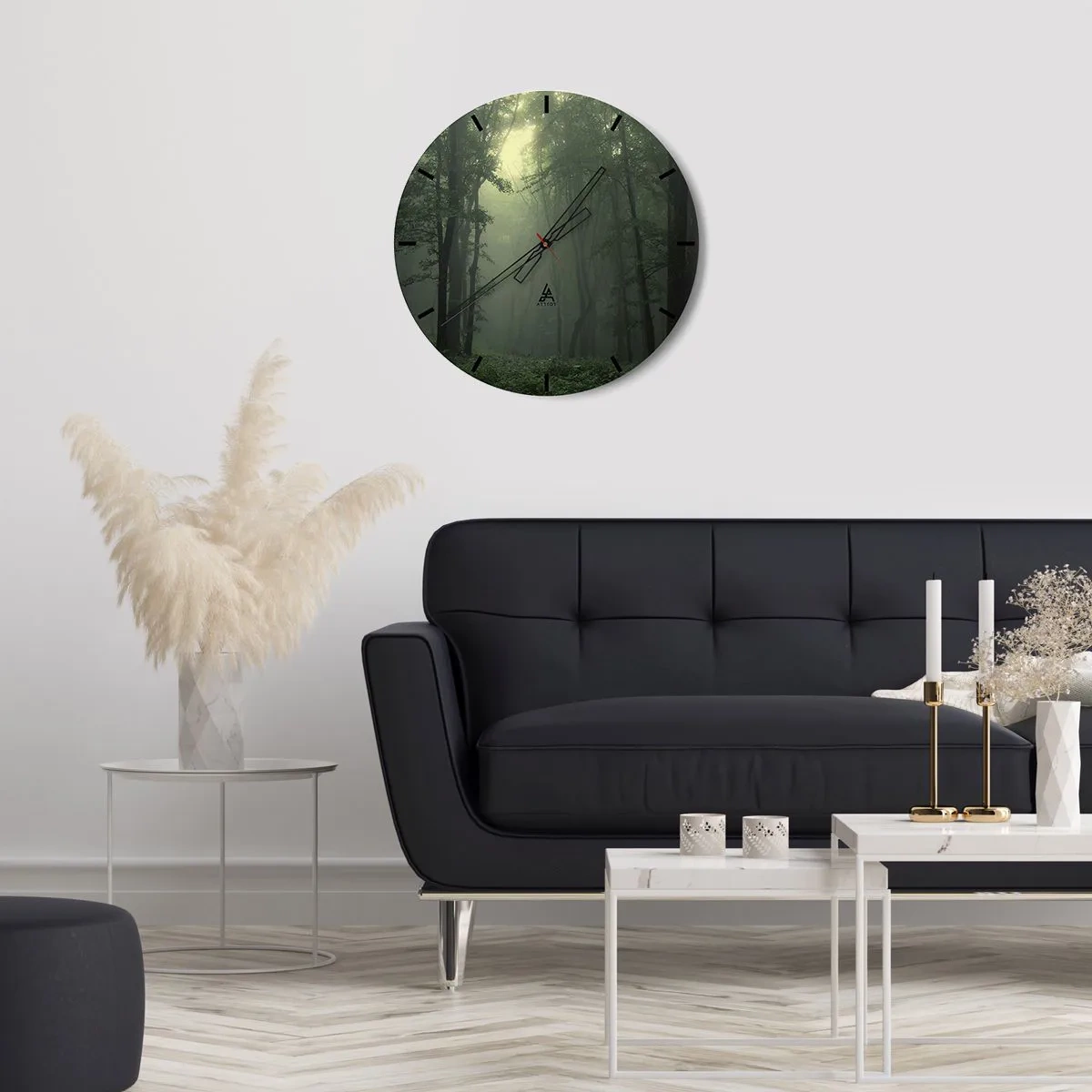 Wandklok - Klok - Groen bos in de mist met zwarte wijzers - 30x30cm - Voordat hij wakker wordt - Moderne wanddecoratie voor woonkamer, keuken en slaapkamer ARTTOR
