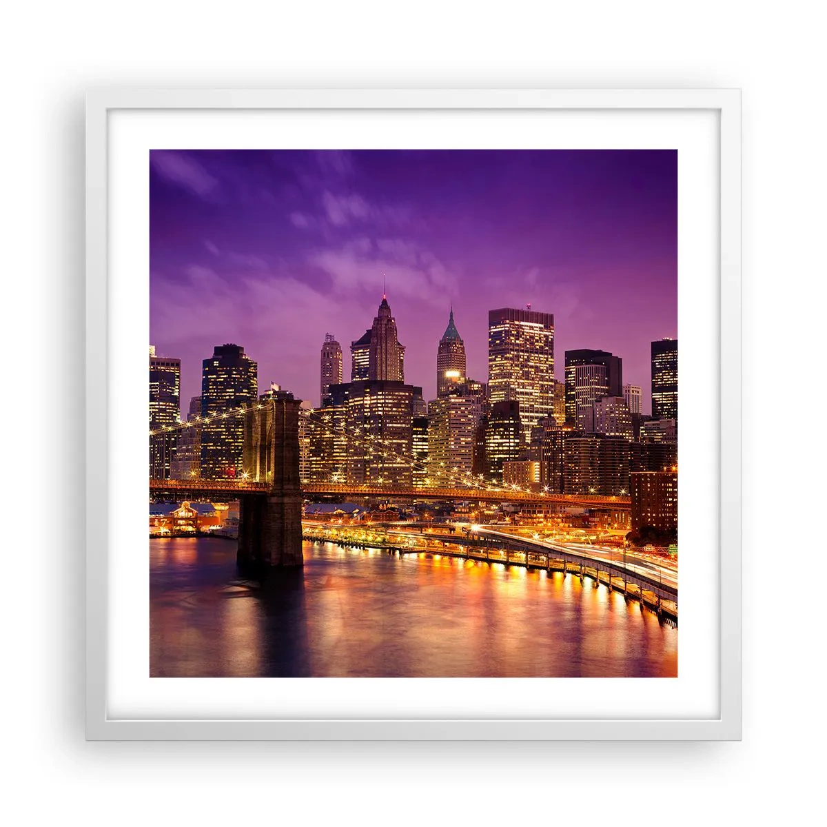 Poster in een witte lijst - Violet-goud Manhattan - 50x50 cm