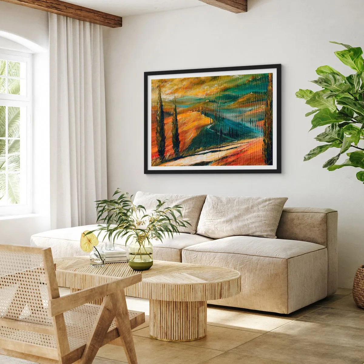 Poster in een zwarte lijst - Toscaans landschap - 70x50 cm