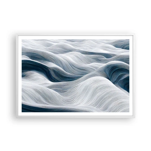 Poster in een witte lijst - Witte en blauwe golven - 100x70 cm