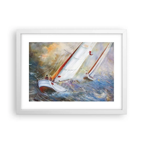 Poster in een witte lijst - Lopend op de golven - 40x30 cm