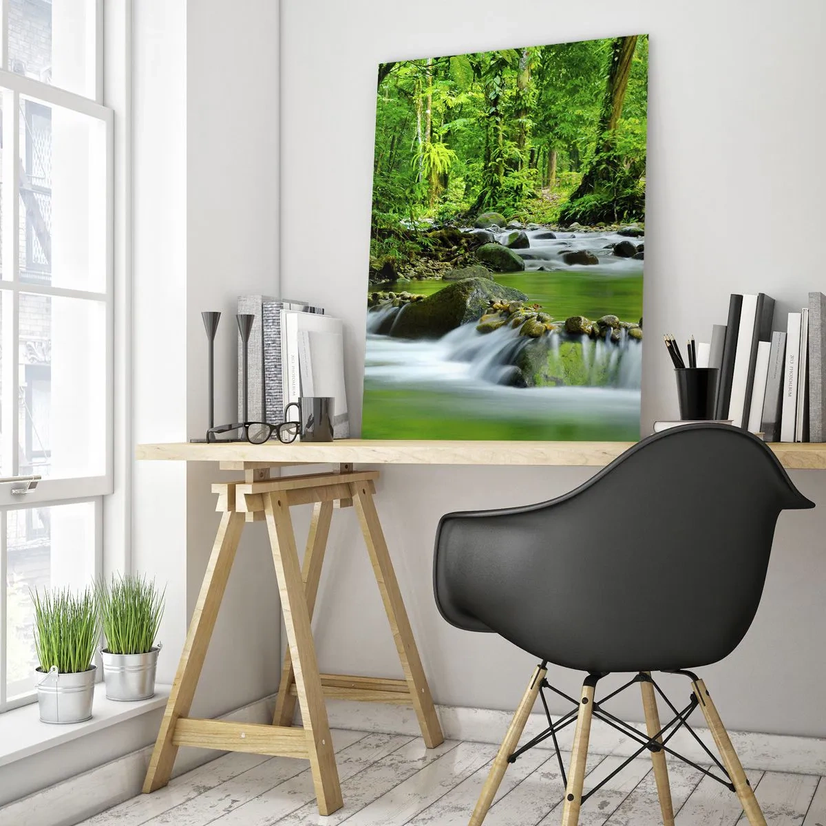 Schilderen op glas - Zwemmen in een zee van groen - 50x70 cm