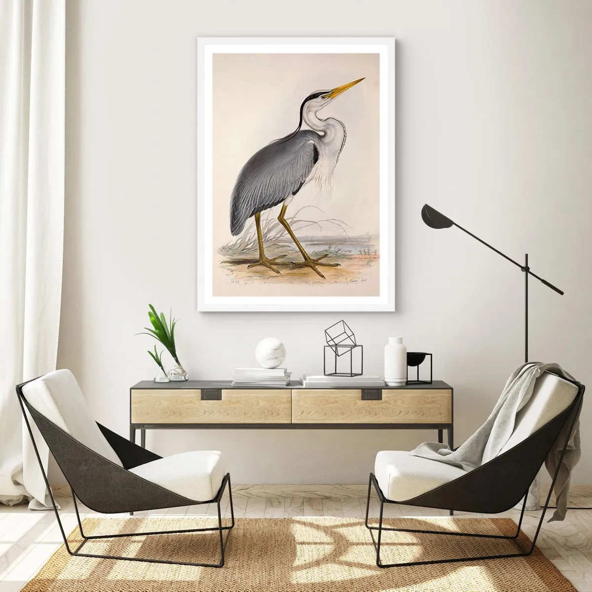 Poster in een witte lijst - Charmes van de reiger - 40x50 cm