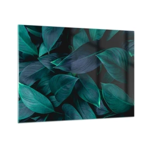 Schilderen op glas - Dichte groene bladeren op een donkere achtergrond - 70x50cm - Groen op zichzelf - Moderne wanddecoratie voor woonkamer en slaapkamer ARTTOR