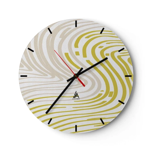 Wandklok - Klok - Abstracte lijnen in beige en geel creëren een wervelend patroon. - 30x30cm - Een compositie met een zachte buiging - Moderne wanddecoratie voor woonkamer, keuken en slaapkamer ARTTOR