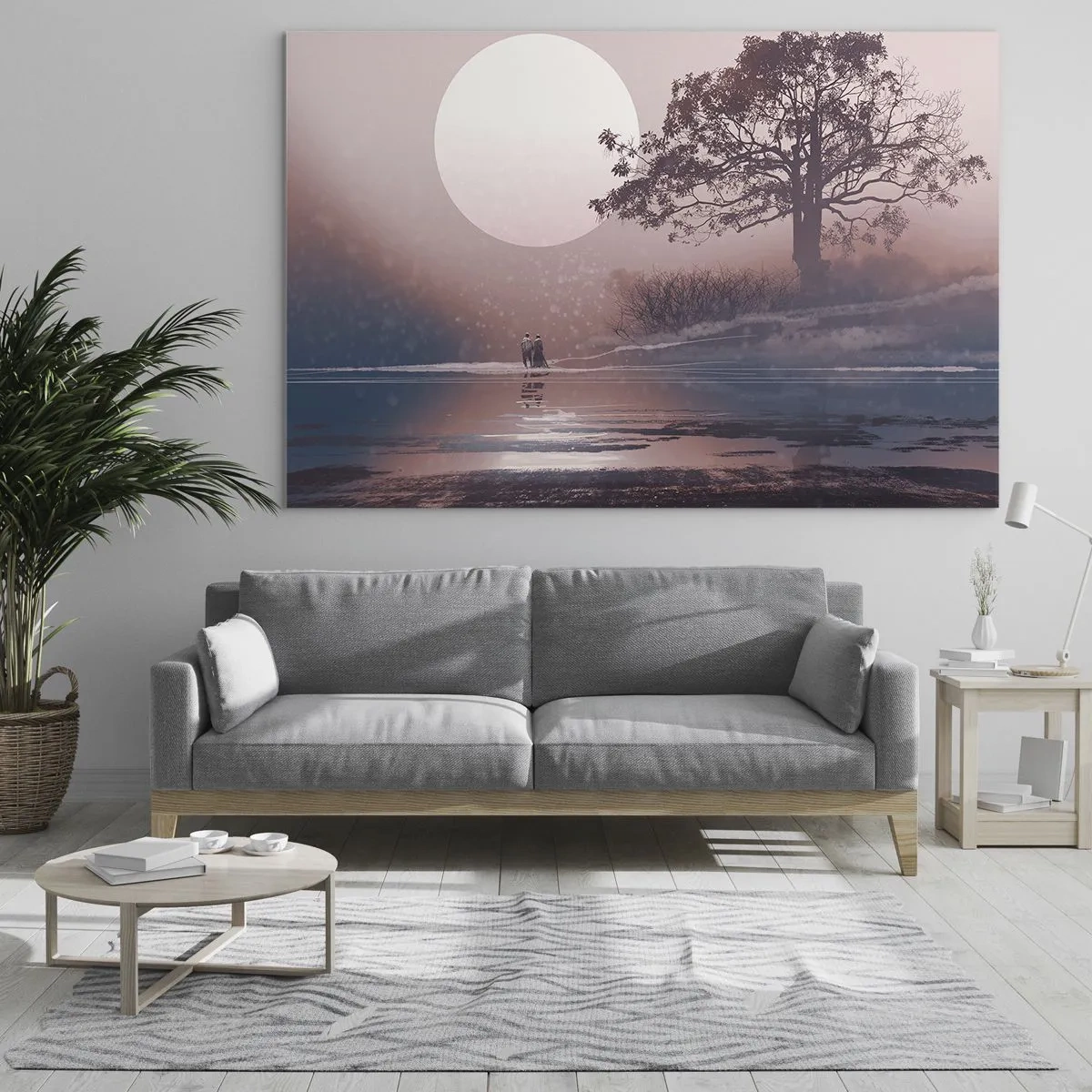 Schilderen op glas - Een magisch landschap met een boom, maan en figuren - 70x50cm - nacht wonderen - Moderne wanddecoratie voor woonkamer en slaapkamer ARTTOR