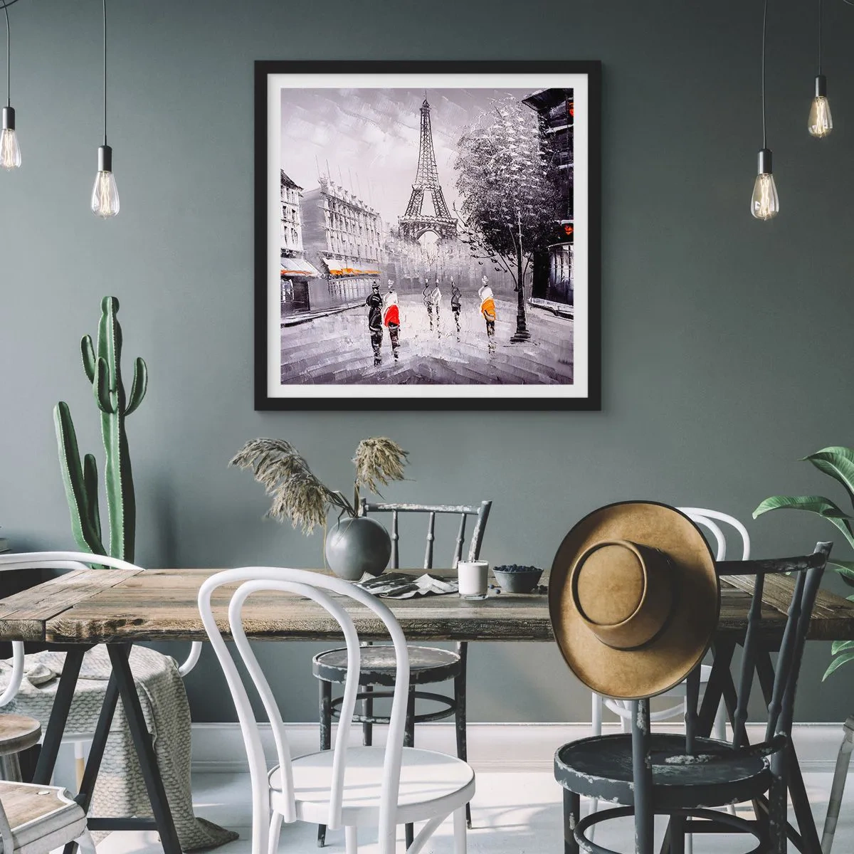 Poster in een zwarte lijst - Parijs wandeling - 30x30 cm