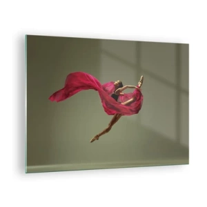 Schilderen op glas - Een danseres in vlucht met een vloeiende fuchsia stof - 70x50cm - Dansende vlam - Moderne wanddecoratie voor woonkamer en slaapkamer ARTTOR