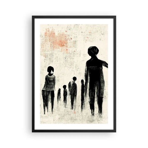 Poster in een zwarte lijst - Abstracte illustratie van een figuur in monochrome kleuren - 50x70cm - Tegen eenzaamheid - Moderne wanddecoratie voor woonkamer en slaapkamer ARTTOR