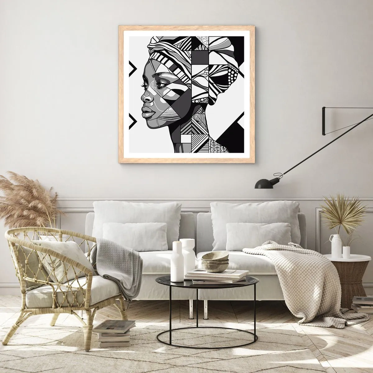 Een poster in een licht eiken lijst - Etnisch portret - 30x30 cm