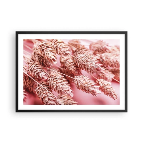 Poster in een zwarte lijst - Een bloemencascade in roze - 70x50 cm