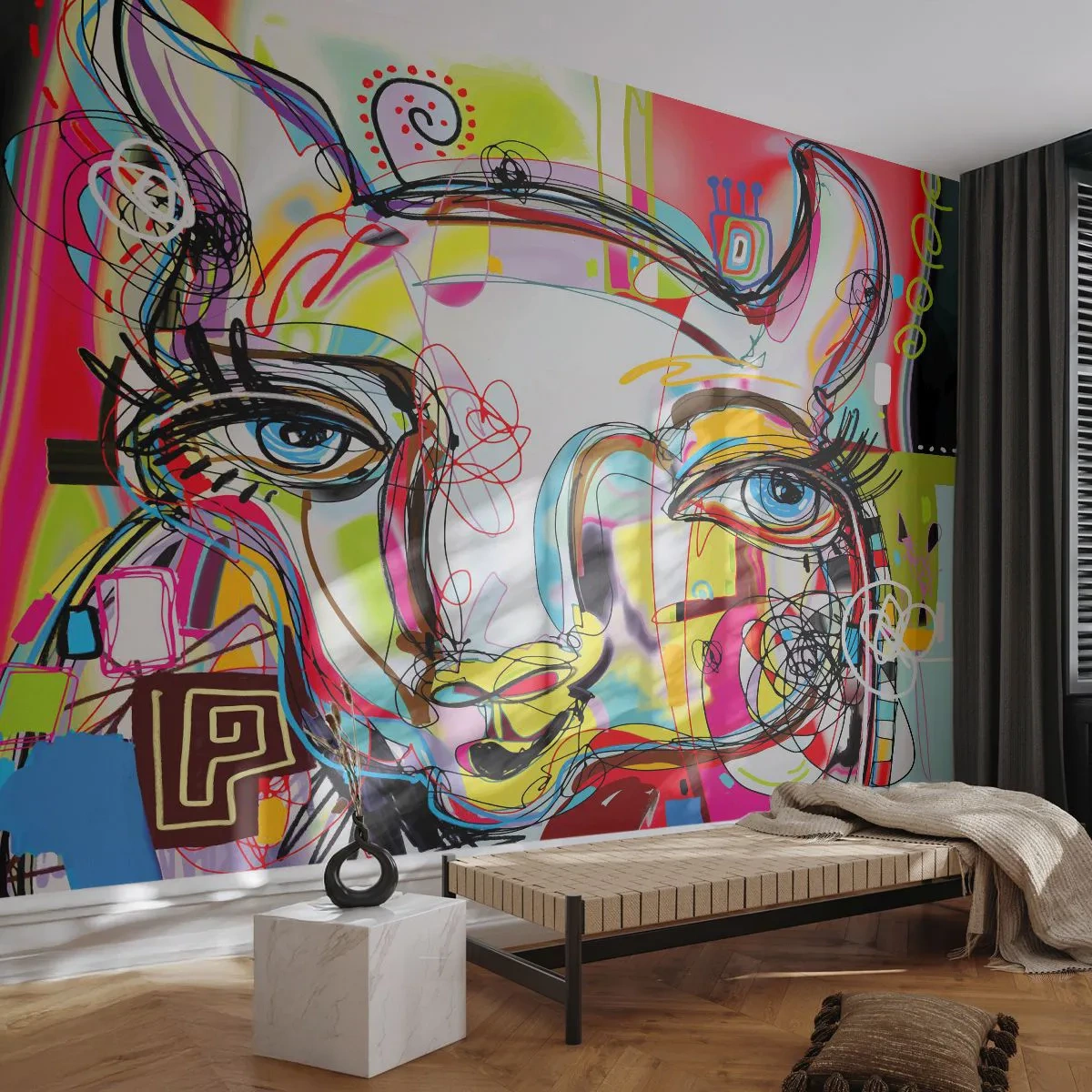 Fotobehang Premium Canvas - De rijkdom van het middelbare schooldiploma van de kat - Abstractie, Deel, Grafisch - 150x105 cm