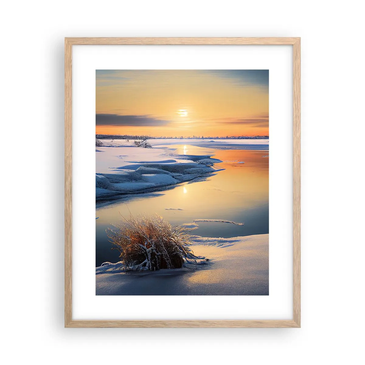 Een poster in een licht eiken lijst - Winterse zonsondergang - 40x50 cm