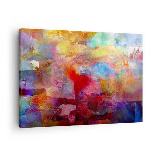 Schilderen op canvas - Kleurrijke abstractie in warme en koele tinten - 70x50cm - Kijk in de regenboog - Moderne wanddecoratie voor woonkamer en slaapkamer ARTTOR