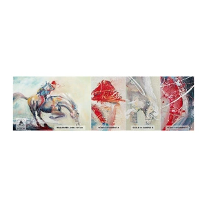 Fotobehang Monster Premium Canvas - Hou vol, we vliegen - Dieren, Paard, Rijder - 100x30 cm