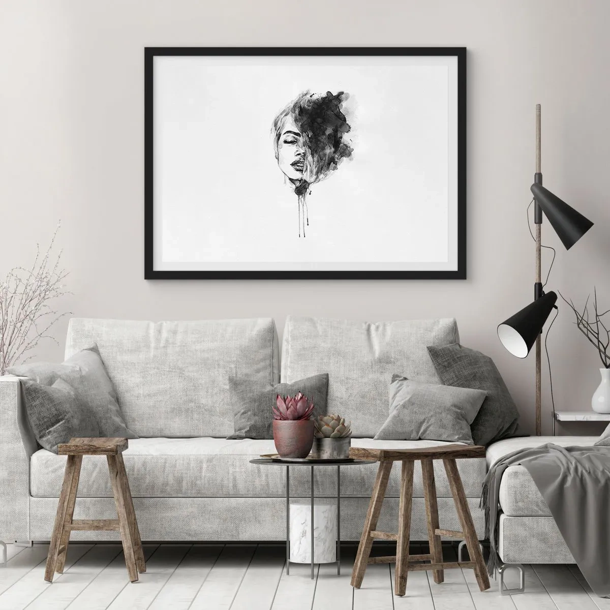 Poster in een zwarte lijst - Waar droomt het meisje over? - 40x30 cm