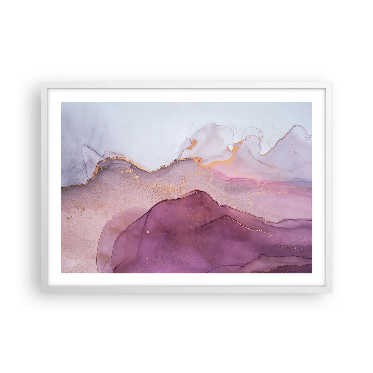 Poster in een witte lijst - Lila en paarse golven - 70x50 cm