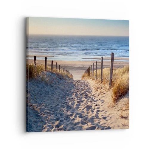 Schilderen op canvas - Het geluid van de zee, het zingen van vogels, een wild strand tussen het gras... - 30x30 cm