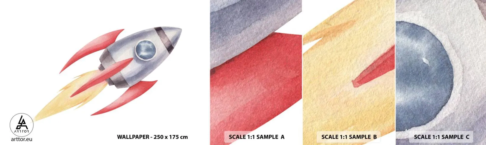 Fotobehang Monster Zelfklevend Deluxe Sticker - Hoger, sneller, verder - Een ruimteraket, Kinderen, Kosmos - 100x30 cm