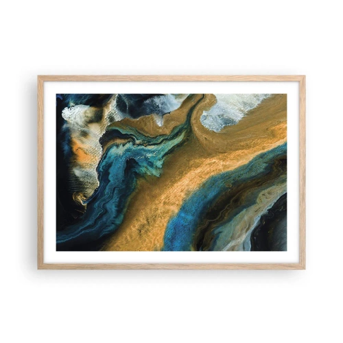Een poster in een licht eiken lijst - Blauw - geel - wederzijdse invloeden - 70x50 cm