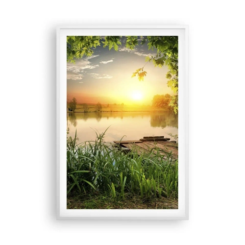 Poster in een witte lijst - Landschap in een groen kader - 61x91 cm