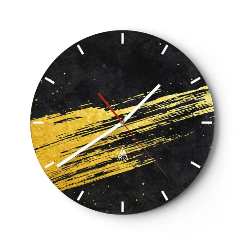 Wandklok - Klok - Gouden dynamische penseelstreek op zwarte achtergrond - 30x30cm - Spring in hyperruimte - Moderne wanddecoratie voor woonkamer, keuken en slaapkamer ARTTOR
