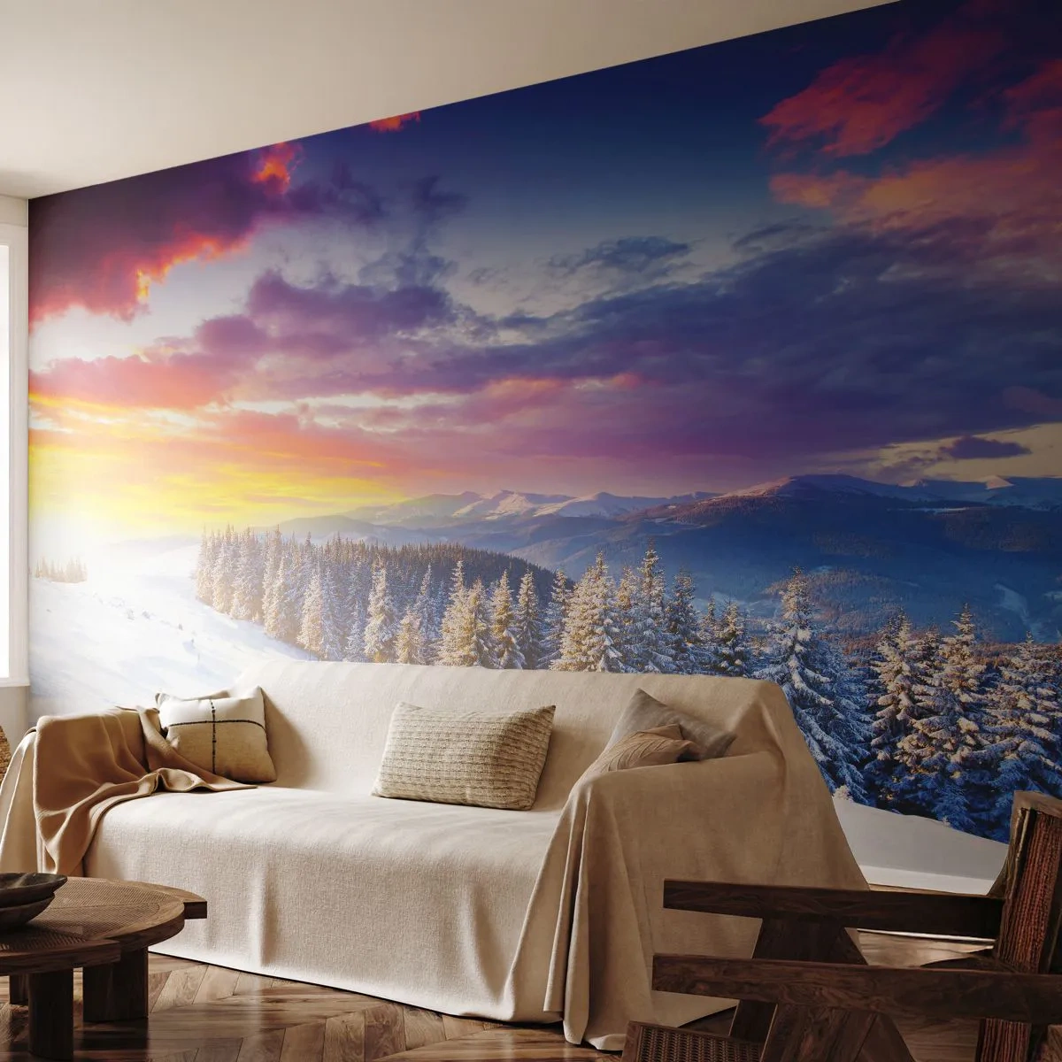 Fotobehang Premium Sand - Op klaarlichte dag - Landschap, Bergen, Winter - 450x315 cm