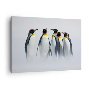Schilderen op canvas - Een groep keizerspinguïns in de wintermist - 70x50cm - Ontmoeting in avondjurken - Moderne wanddecoratie voor woonkamer en slaapkamer ARTTOR